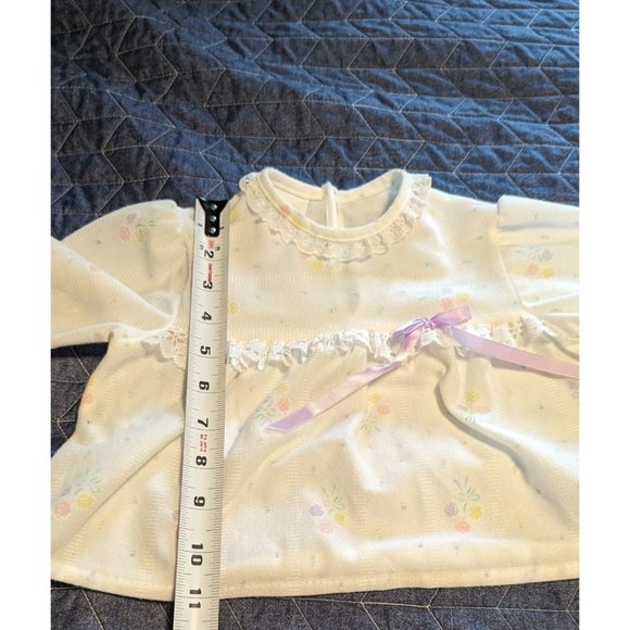 Vintage Sz 2T Girls Polyester Fleece Pajama Set Ivory Purple Floral Bow USA Made - Picture 9 of 10